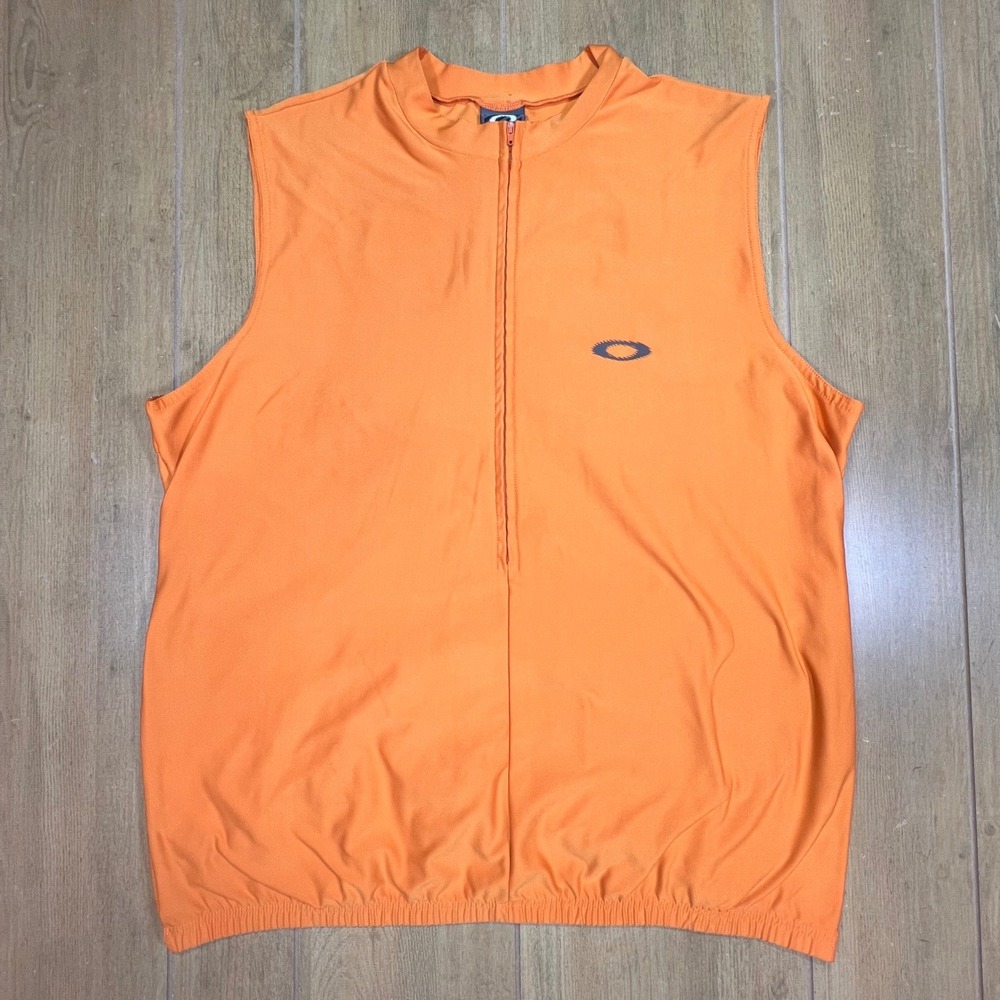 Oakley‎ Software Mens XL Cycling Vest Orange Quarter Zip Sleeveless vintage